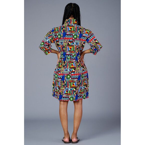 🆕 The Oula Company Geometric Print Day Dress Small - Picture 4 of 12